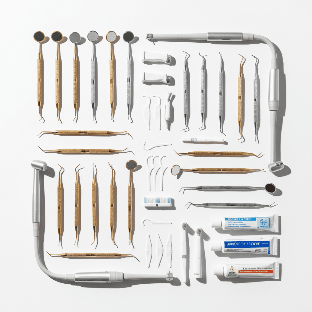 Dental supplies and instruments arranged for display