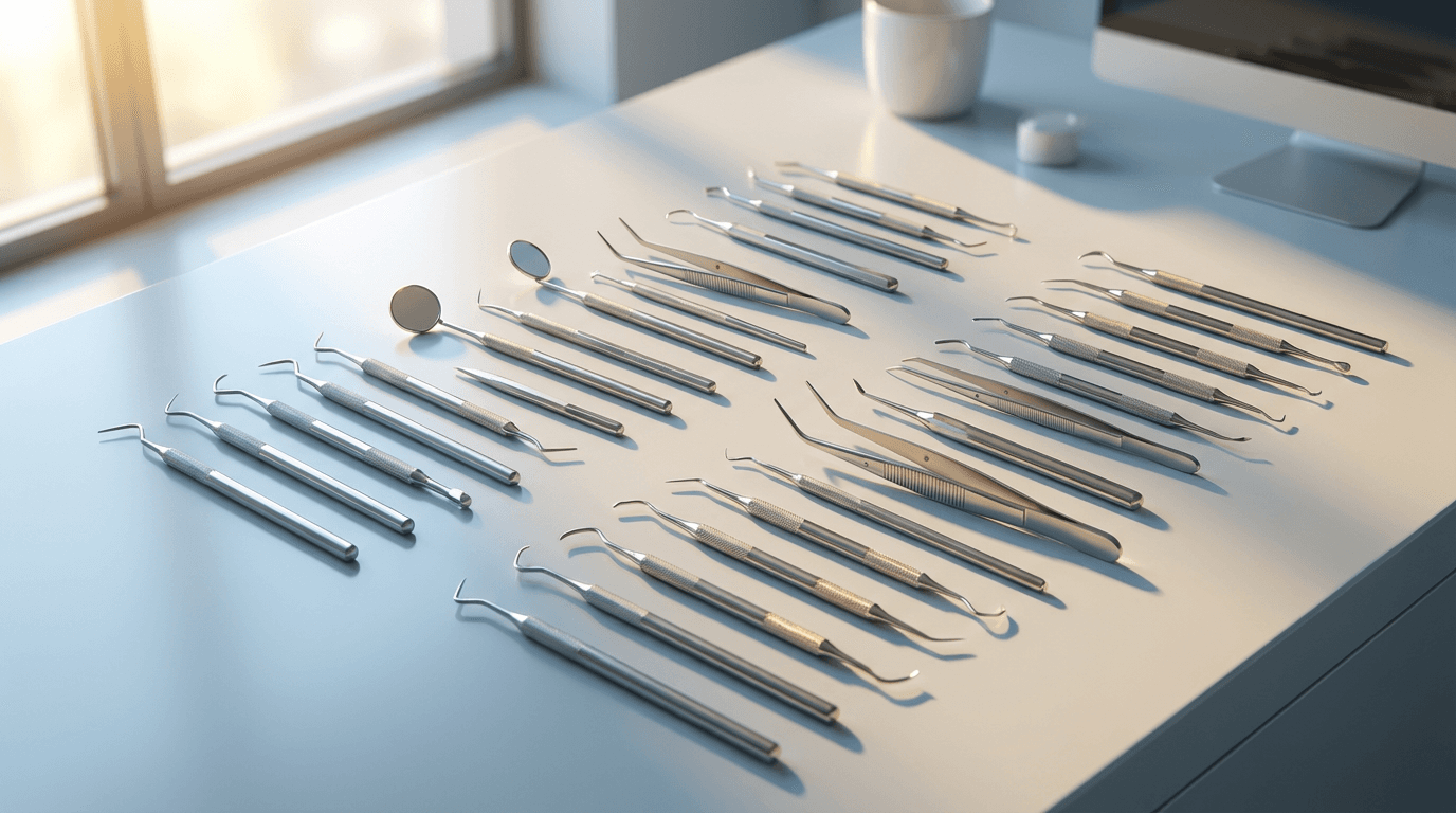 Organized dental supplies and instruments for professional use