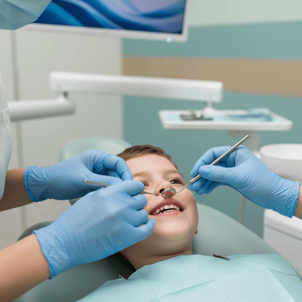 Dental student practicing with instruments on a model