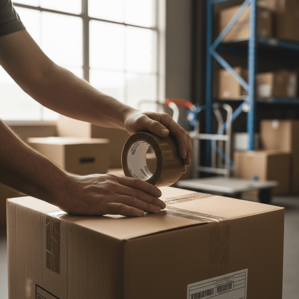 Dental supplies being carefully packed into a delivery box at molar dental store