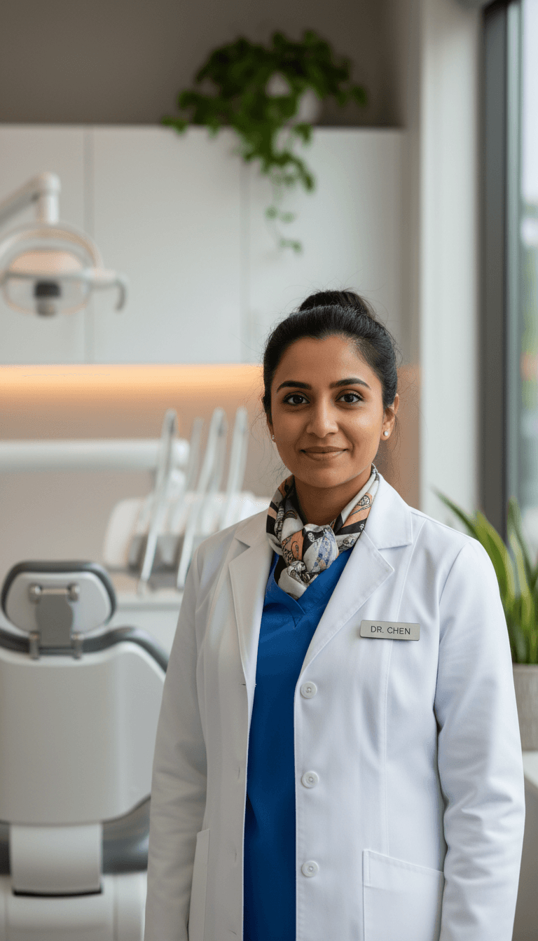 Dental professional reviewing information